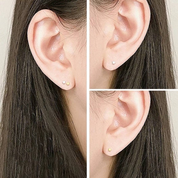 Two silver and gold star studs earrings -SS003 stars - Picture 2 of 8